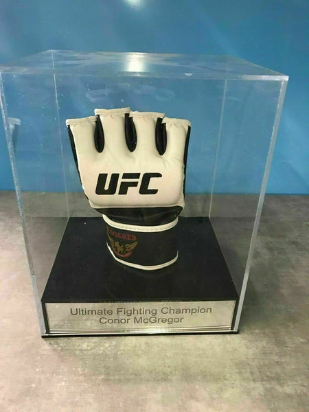 UFC MMA Glove Display Case with Personalised Etching on Silver or Gold Mirror Plaque