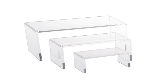 Riser / Bridge Display 1 Step Acrylic display / 200mm Wide x 100mm Deep, 3 Heights Per Pack