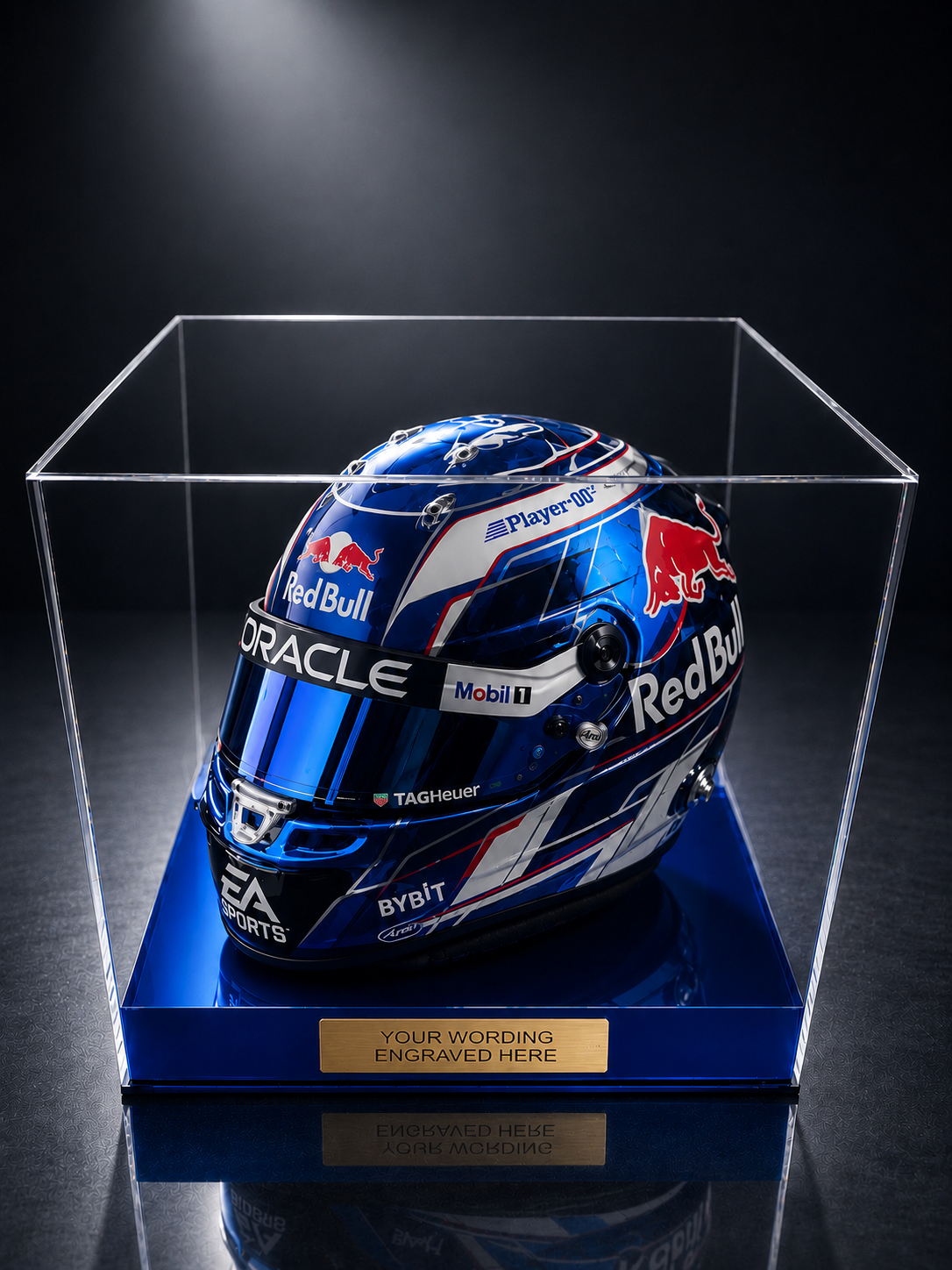 Crash Helmet Acrylic Display Case for a Signed/Autographed Personalised Plaque
