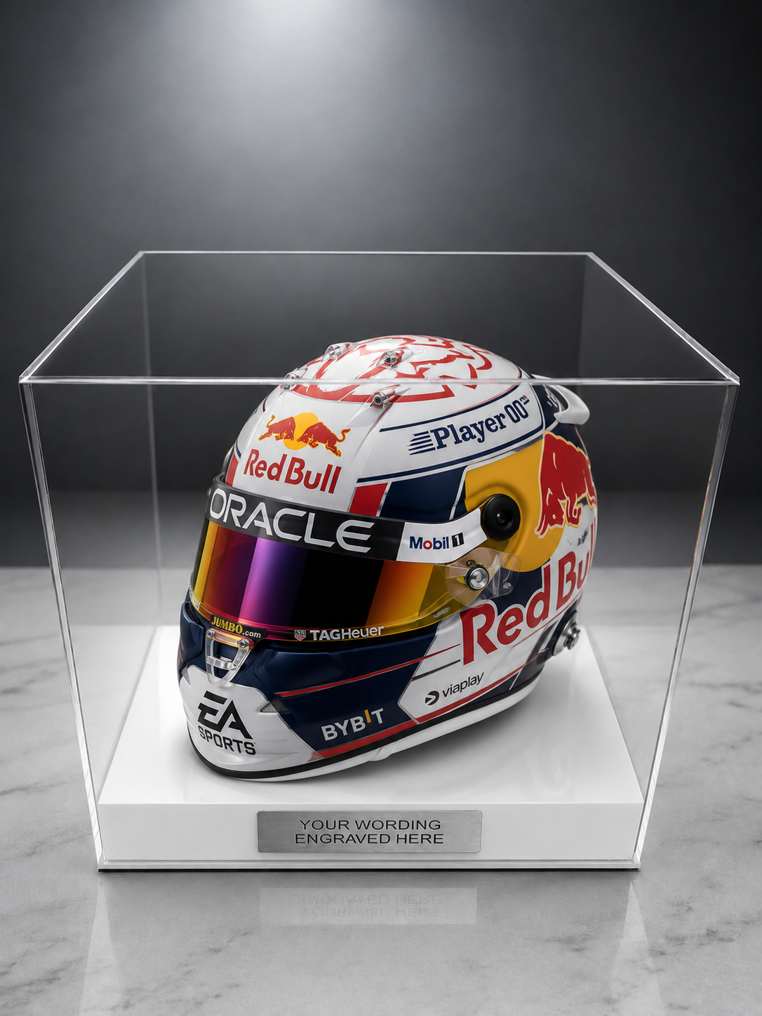 Crash Helmet Acrylic Display Case for a Signed/Autographed Personalised Plaque