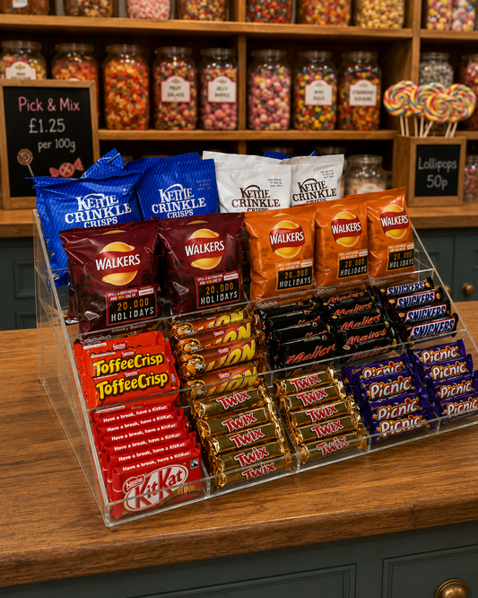 Confectionery, Chocolate bar , Crisps, Condiment etc. 4 Step Counter Display
