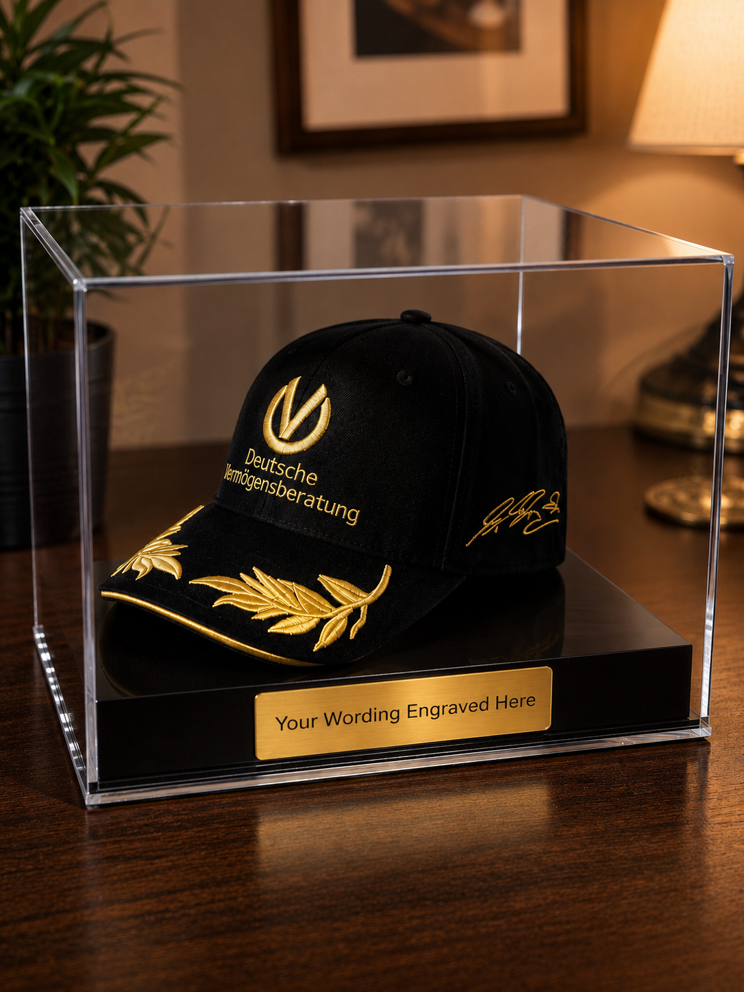 Display Case Baseball Cap Memorabilia for all Sports. Personally Engraved