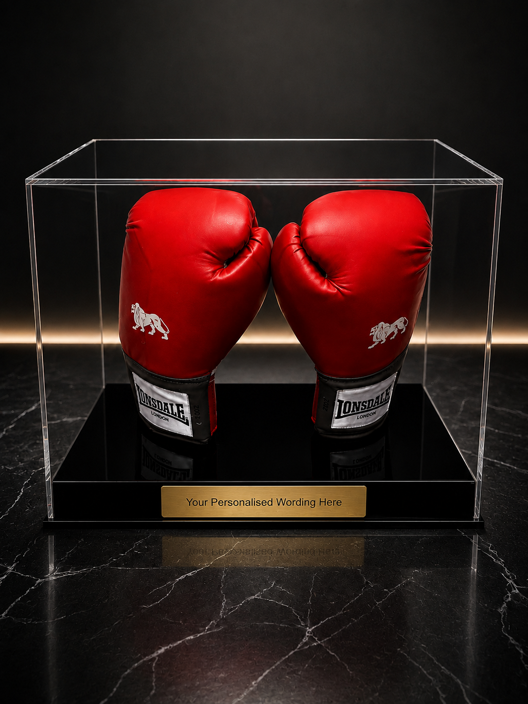 Boxing Display Case Double Glove with Personalised Etching Plaque
