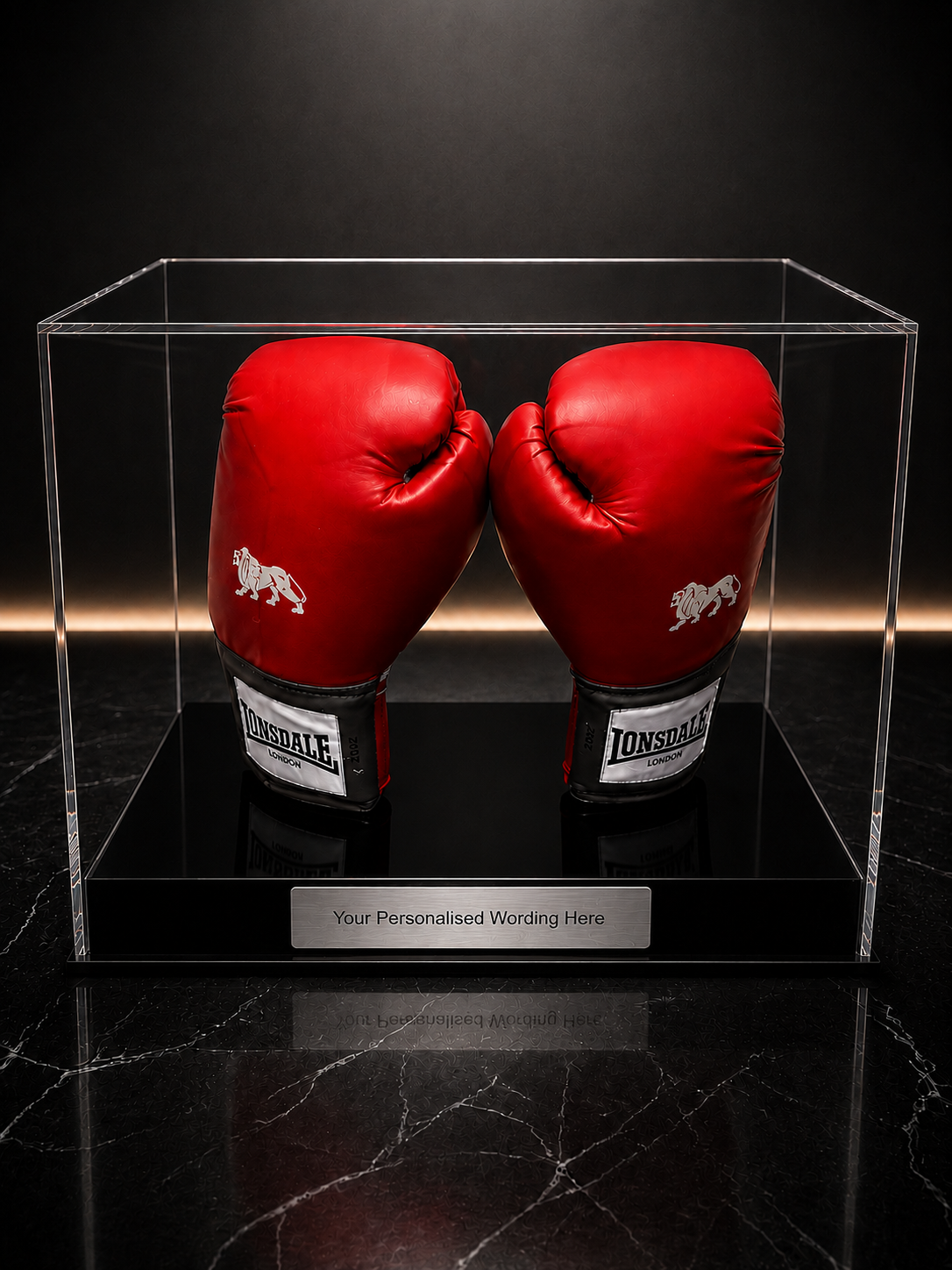 Boxing Display Case Double Glove with Personalised Etching Plaque