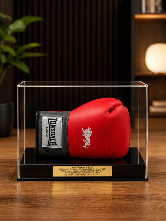 Boxing Glove Display Case Landscape with Personalised Etching Plaque