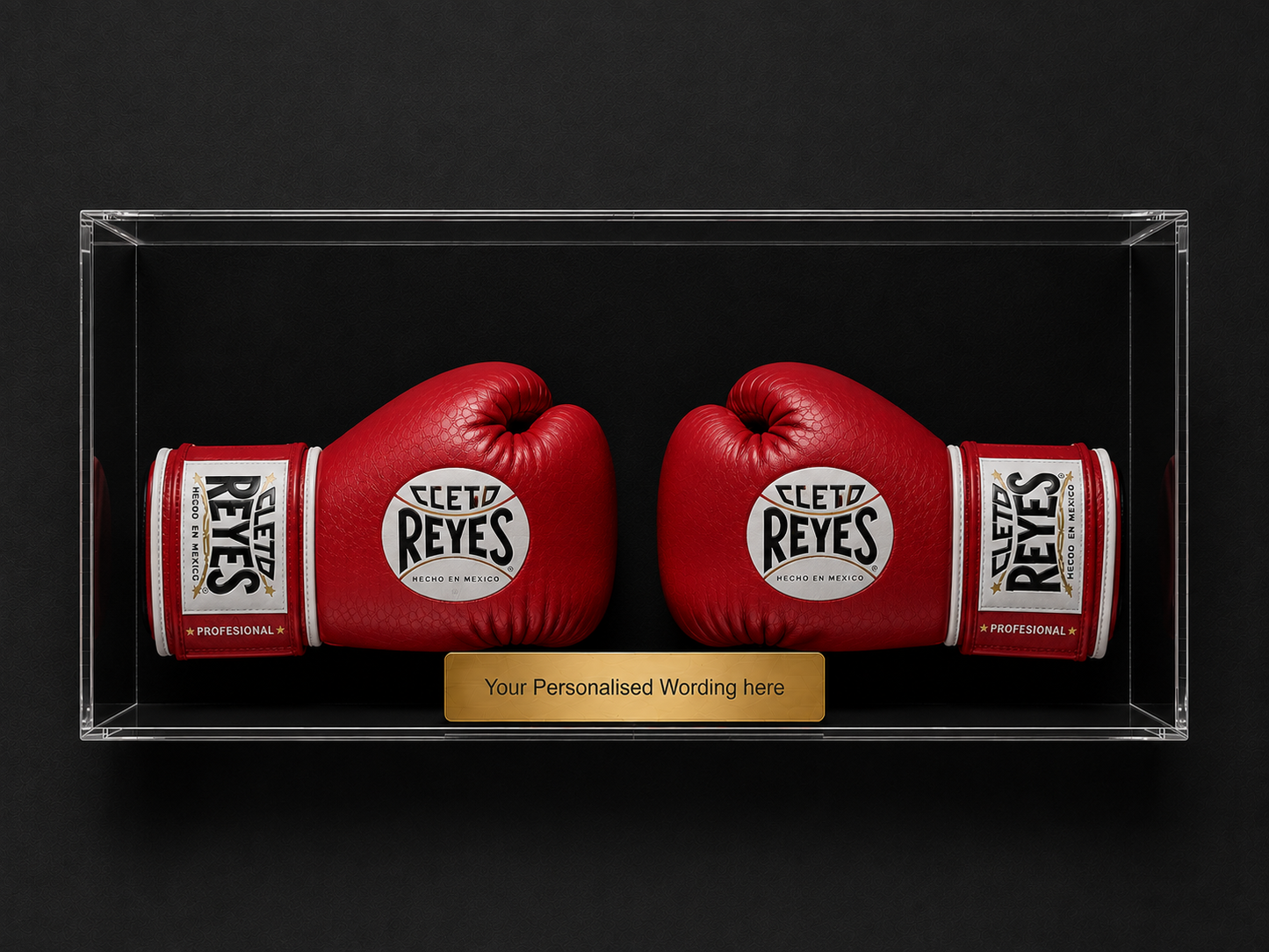 Boxing Gloves pair  Display Case Landscape wall mount with Personalised Engraved Plaque