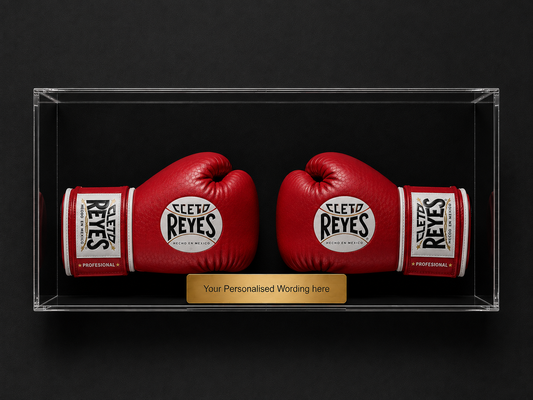 Boxing Gloves pair  Display Case Landscape wall mount with Personalised Engraved Plaque