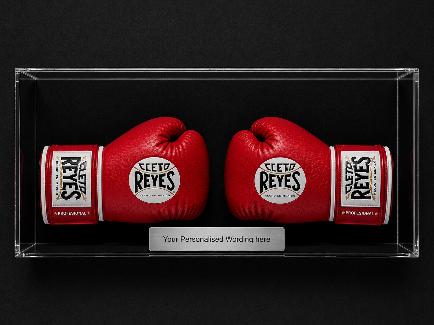 Boxing Gloves pair  Display Case Landscape wall mount with Personalised Engraved Plaque