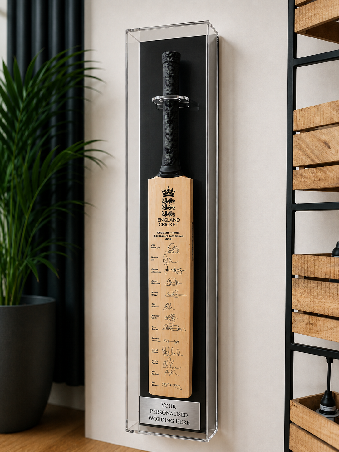 Cricket Bat Display Case with Personalised Etching Plaque
