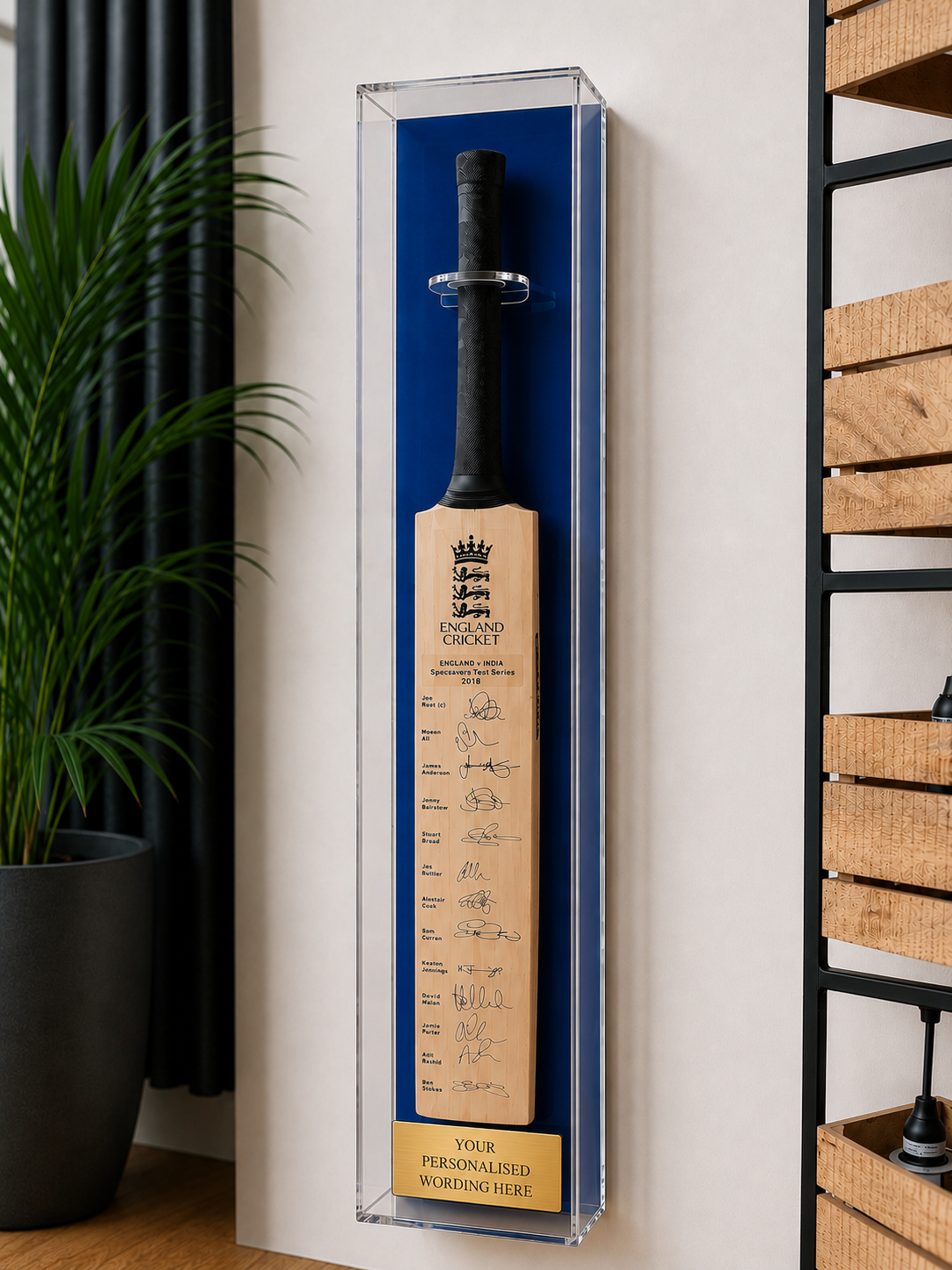 Cricket Bat Display Case with Personalised Etching Plaque