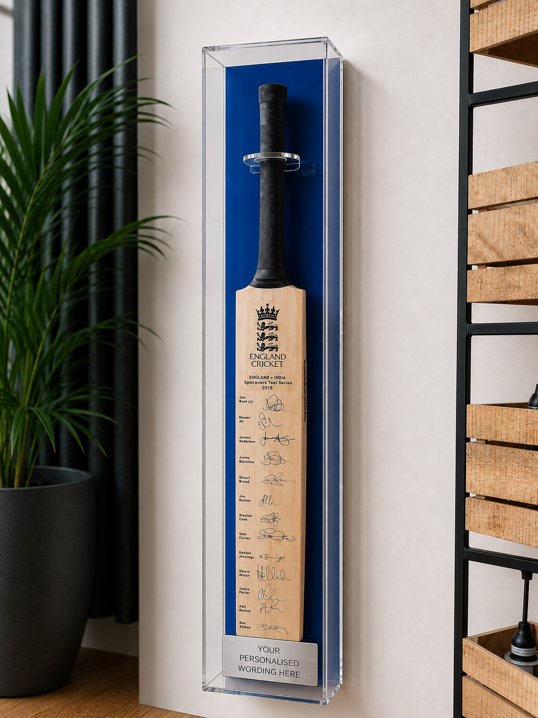 Cricket Bat Display Case with Personalised Etching Plaque