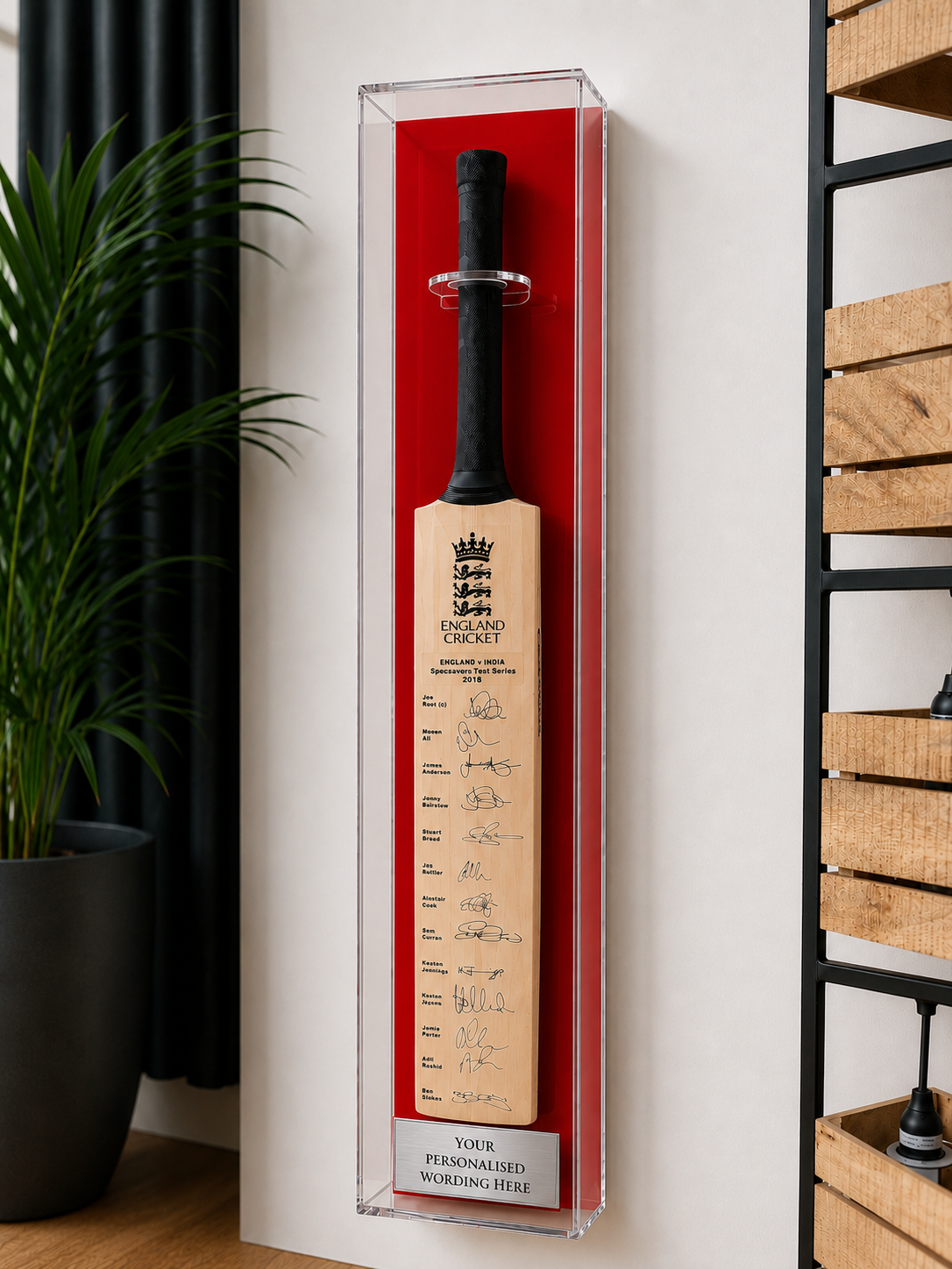 Cricket Bat Display Case with Personalised Etching Plaque