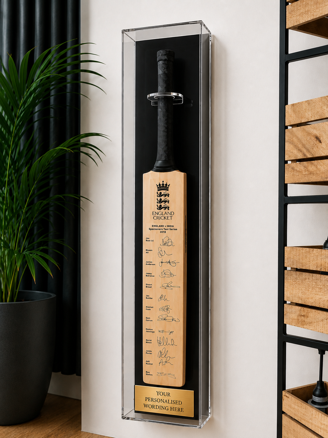 Cricket Bat Display Case with Personalised Etching Plaque