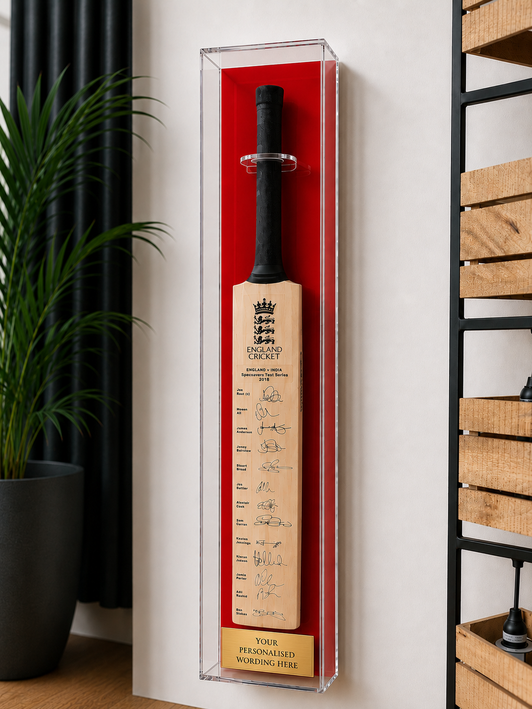 Cricket Bat Display Case with Personalised Etching Plaque