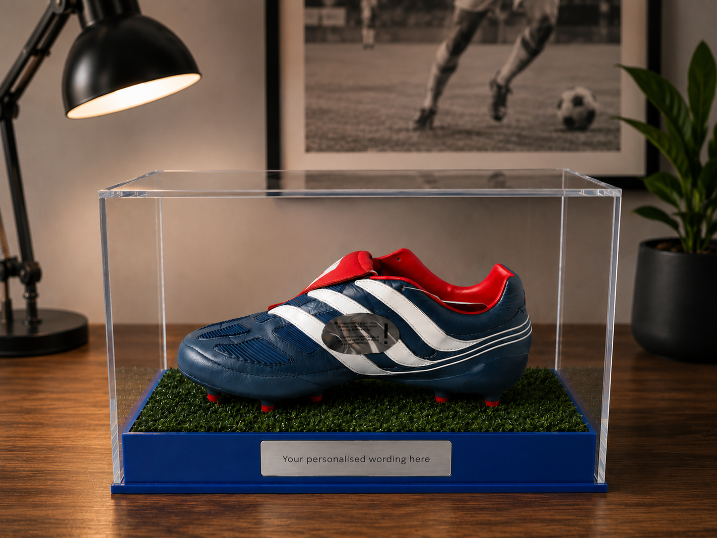 Football single Boot Display Case with Personalised Etching Plaque