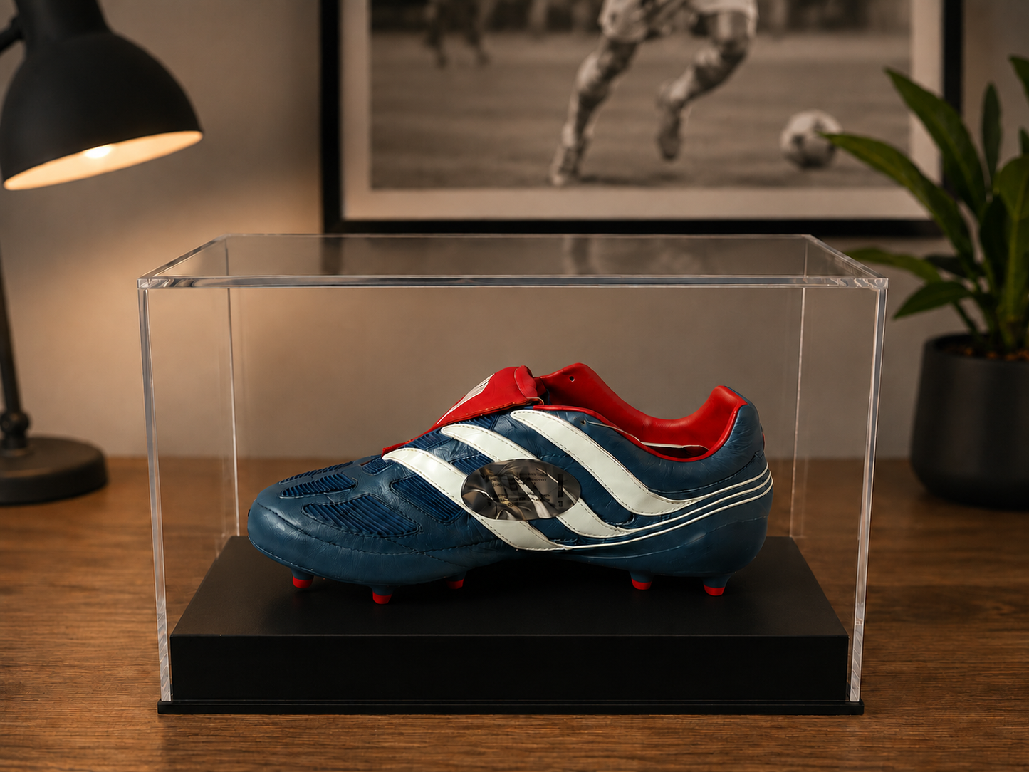 Football single Boot Display Case with Personalised Etching Plaque