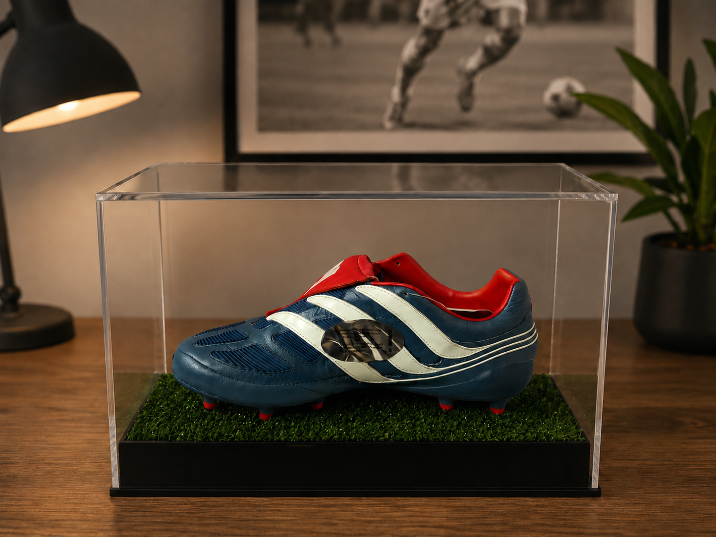 Football single Boot Display Case with Personalised Etching Plaque