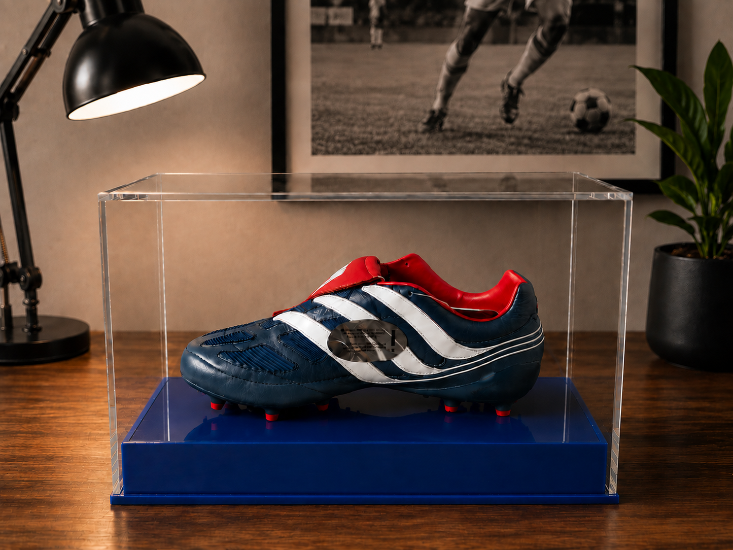 Football single Boot Display Case with Personalised Etching Plaque