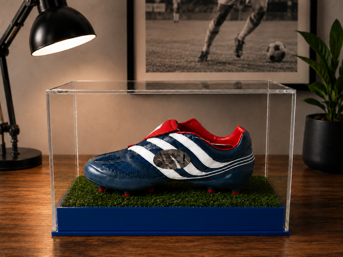 Football single Boot Display Case with Personalised Etching Plaque