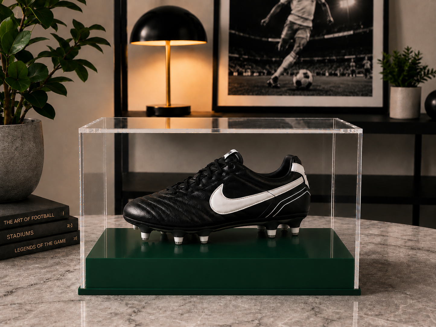 Football single Boot Display Case with Personalised Etching Plaque