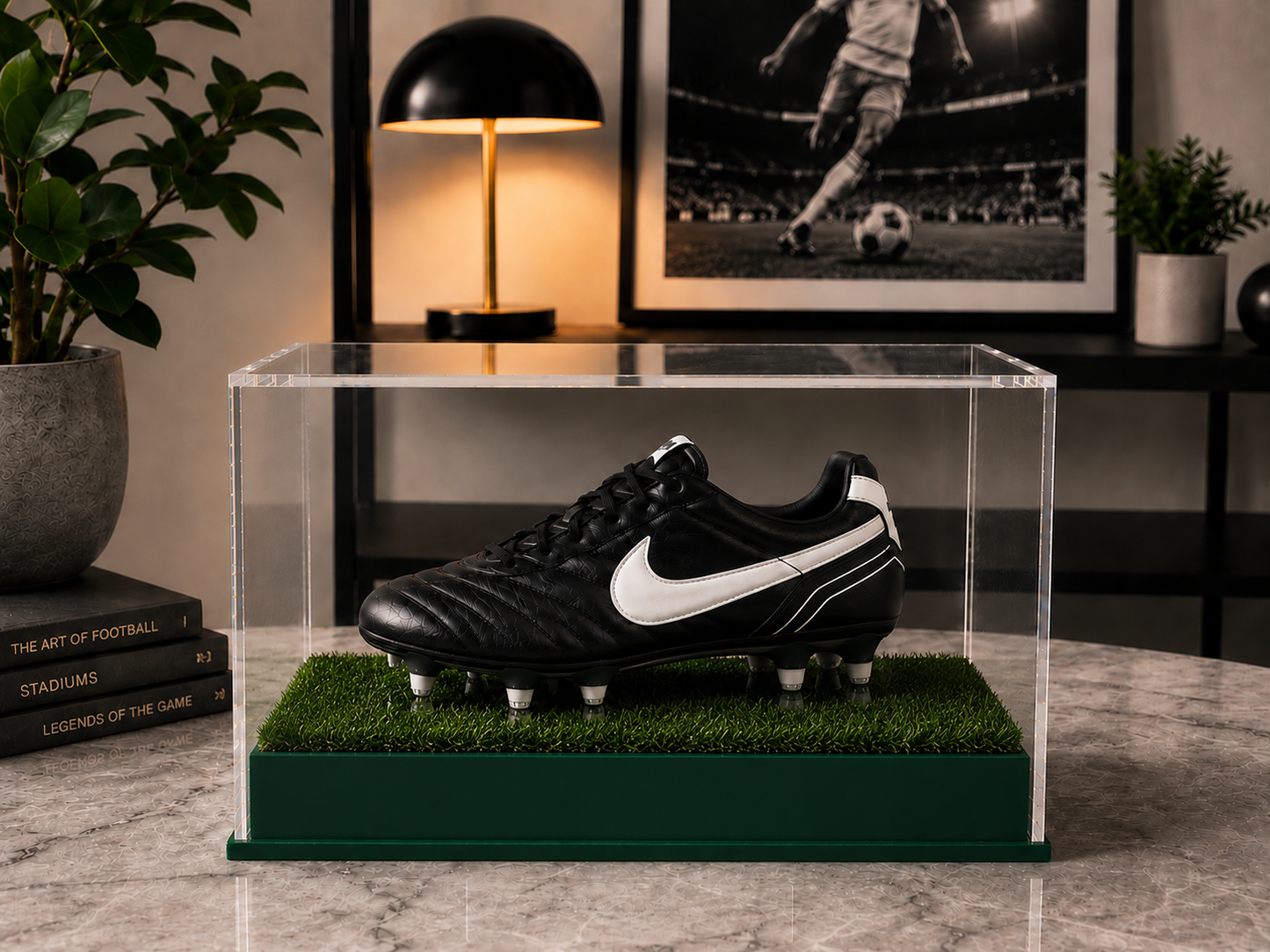 Football single Boot Display Case with Personalised Etching Plaque