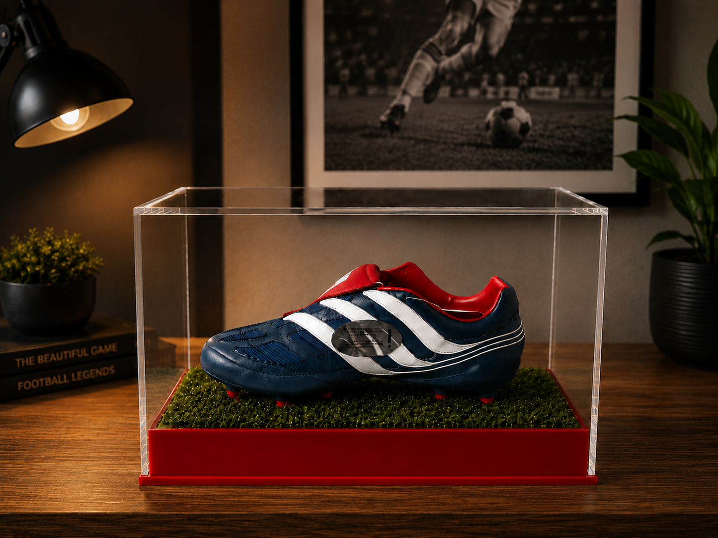 Football single Boot Display Case with Personalised Etching Plaque