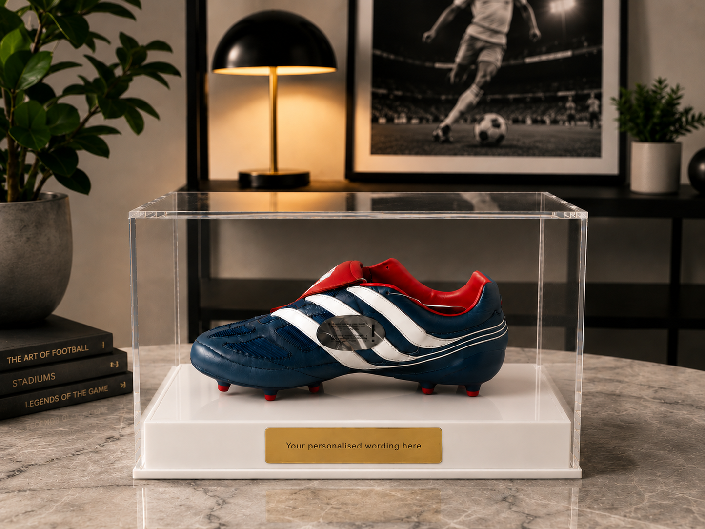 Football single Boot Display Case with Personalised Etching Plaque