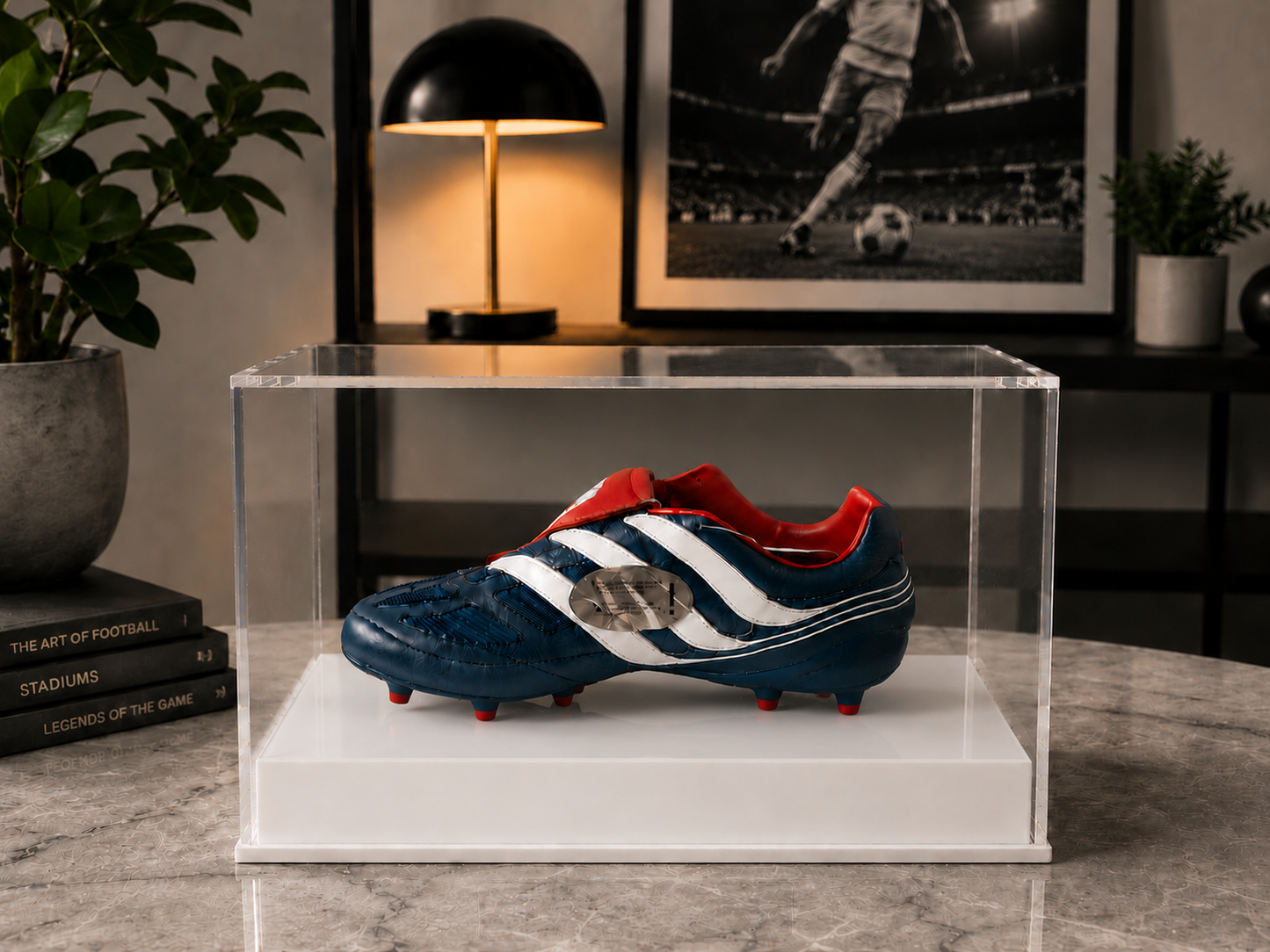 Football single Boot Display Case with Personalised Etching Plaque