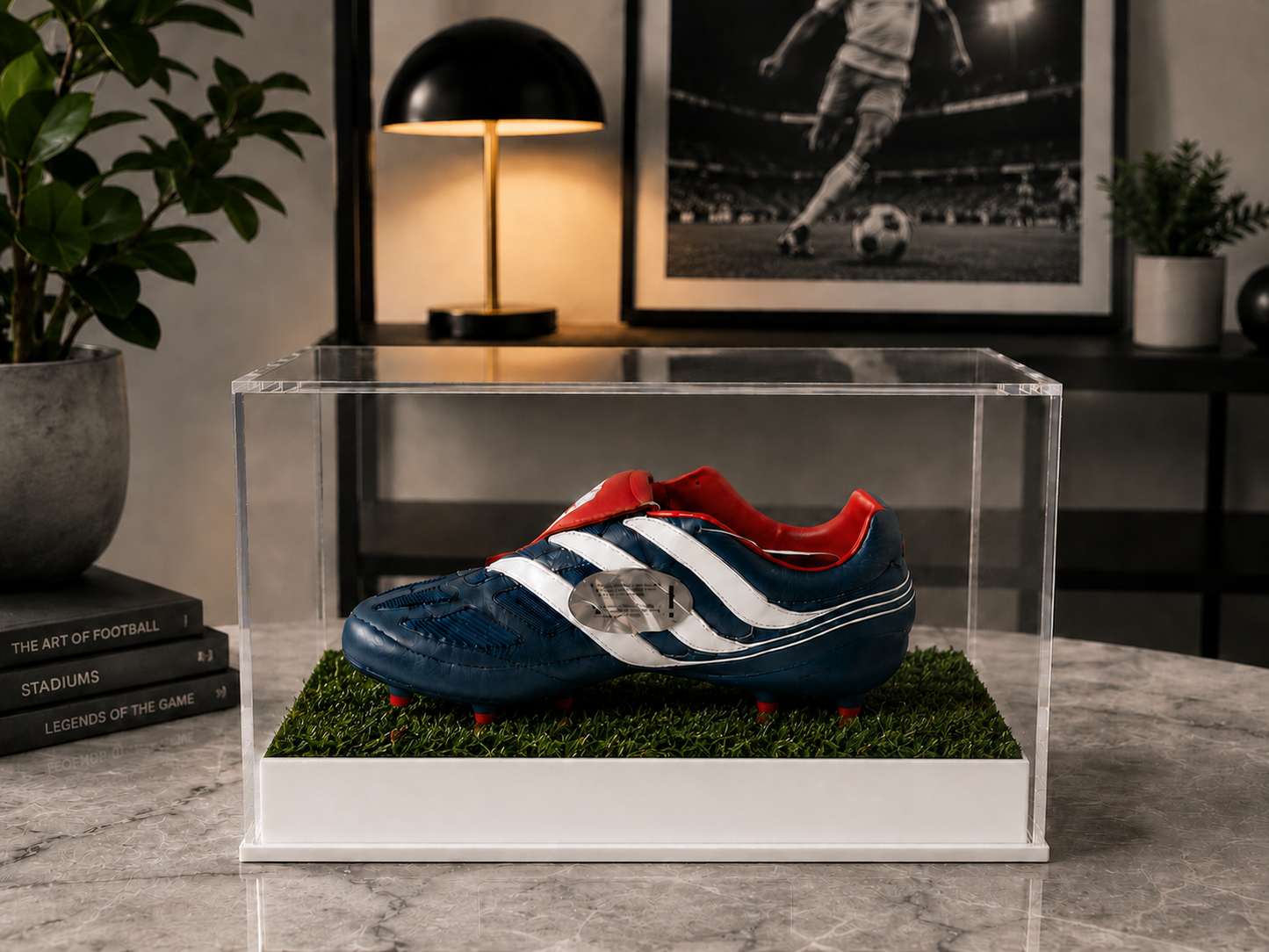 Football single Boot Display Case with Personalised Etching Plaque