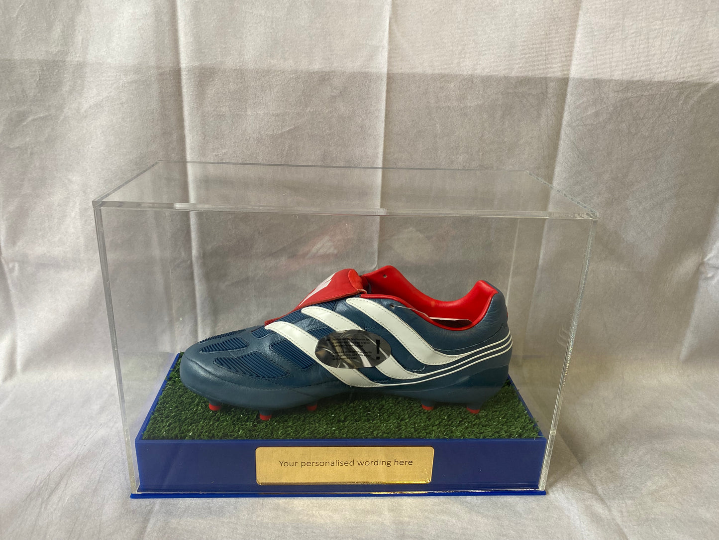 Football single Boot Display Case with Personalised Etching Plaque