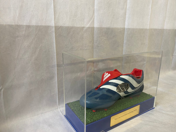 Football single Boot Display Case with Personalised Etching Plaque