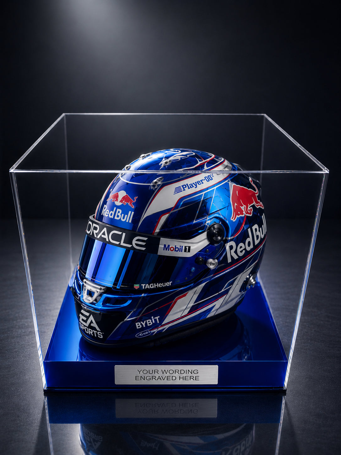 Crash Helmet Acrylic Display Case for a Signed/Autographed Personalised Plaque