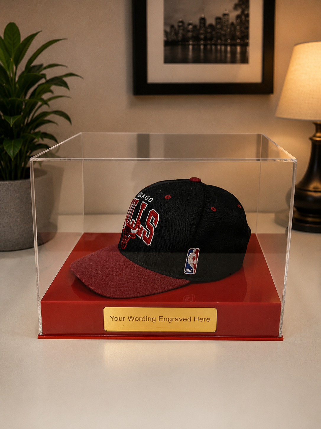 Display Case Baseball Cap Memorabilia for all Sports. Personally Engraved