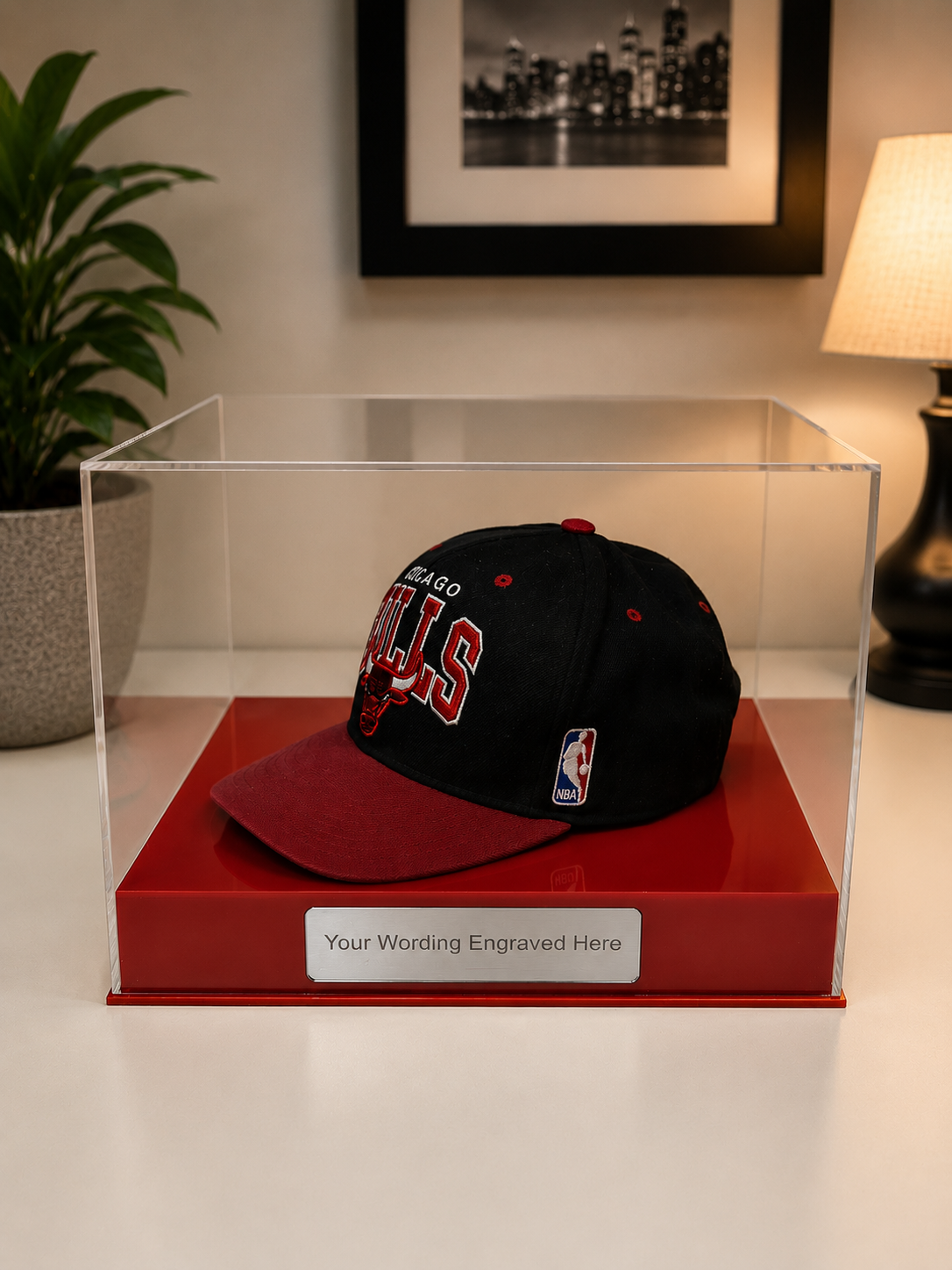 Display Case Baseball Cap Memorabilia for all Sports. Personally Engraved