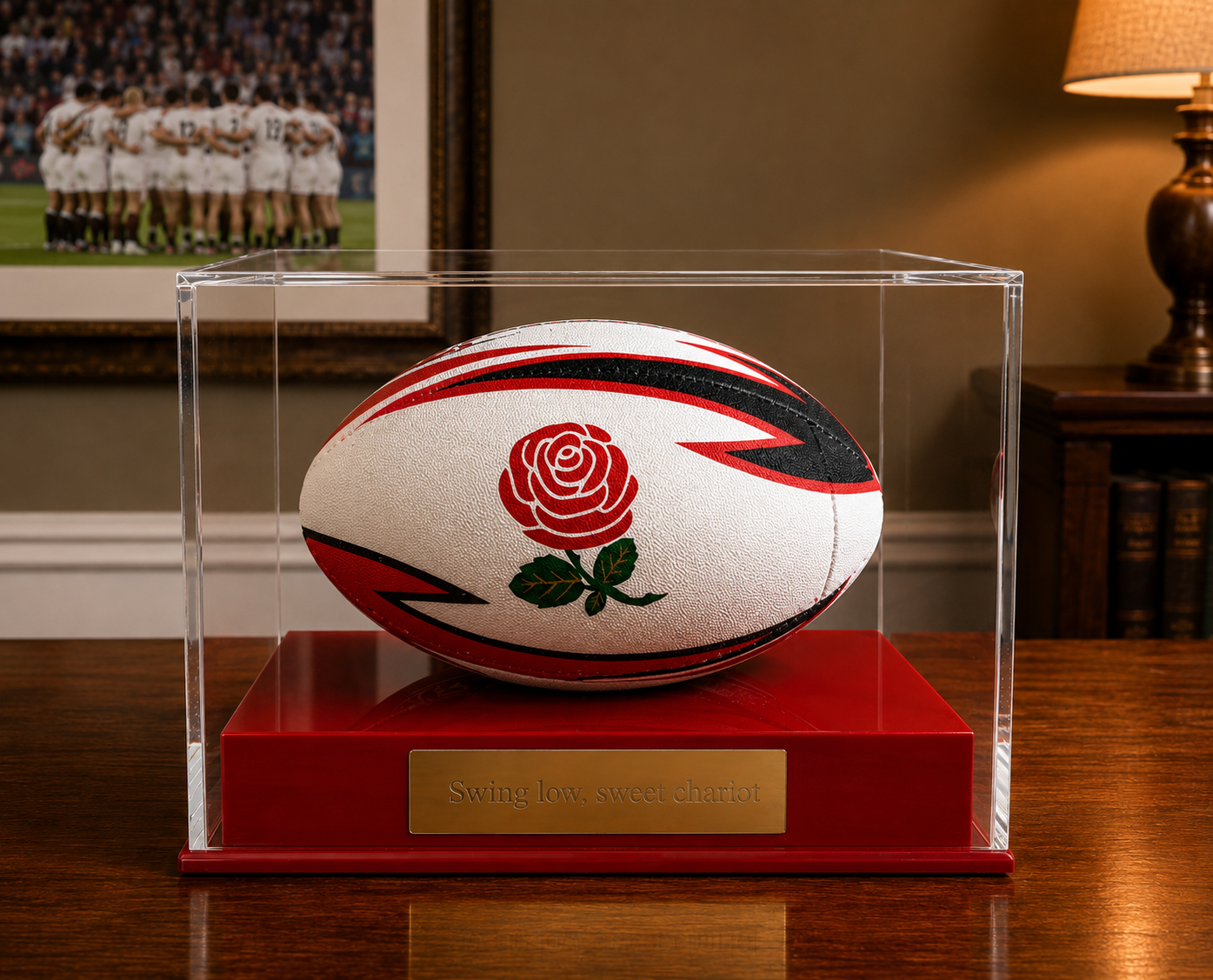 Rugby Display Case Landscape  With Choice of Colour & Personalised Engrave Plaque