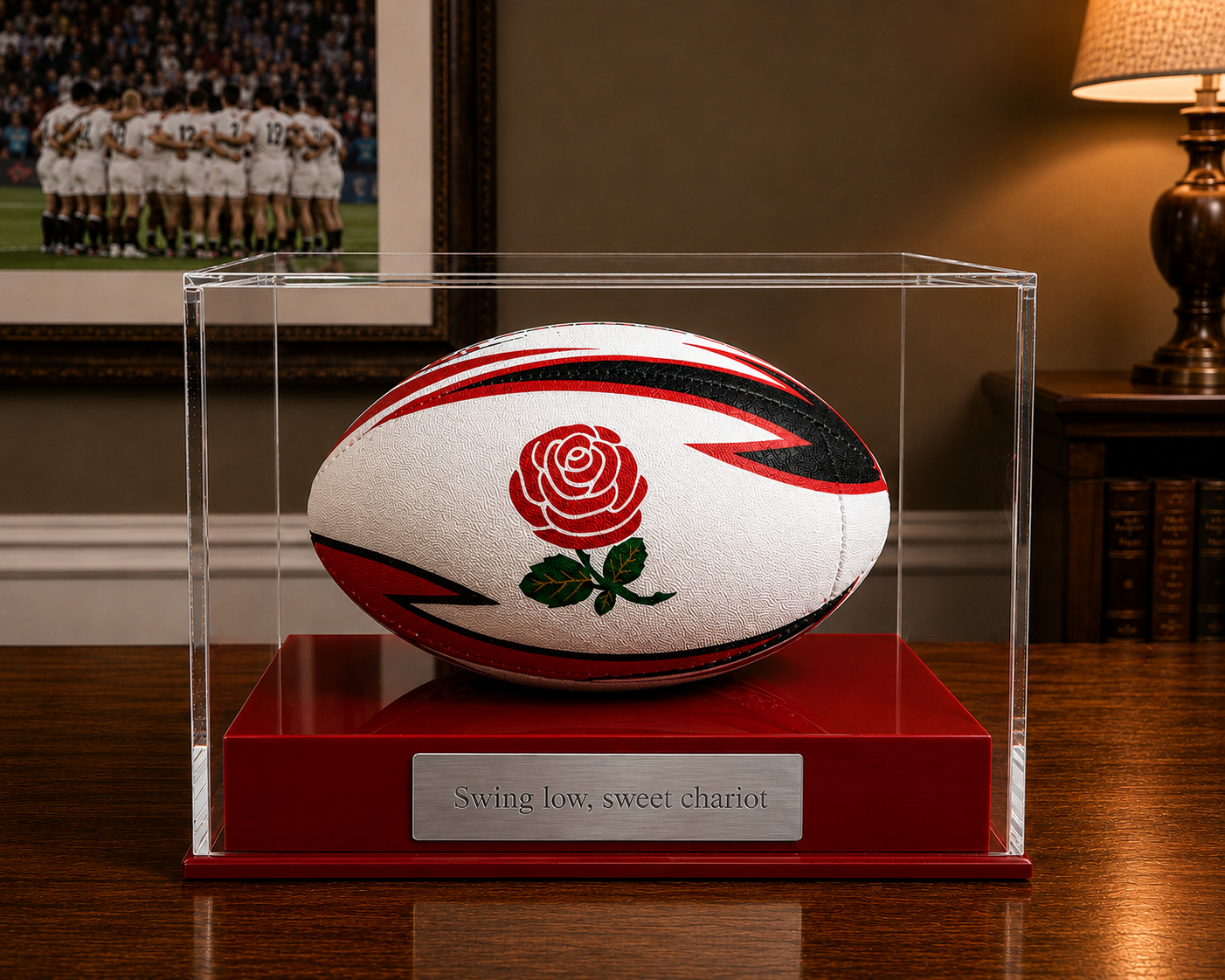 Rugby Display Case Landscape  With Choice of Colour & Personalised Engrave Plaque