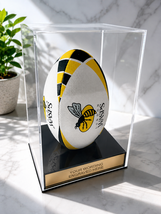 Rugby Display Case Portrait With Choice of Colour & Personalised Engrave Plaque