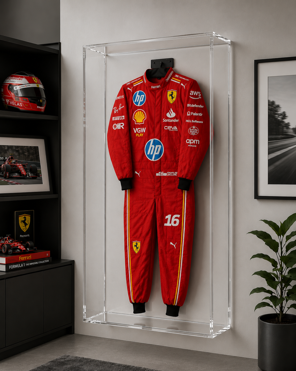 F1 Motorsport Full Size Drivers Suit Display Wall Mounted