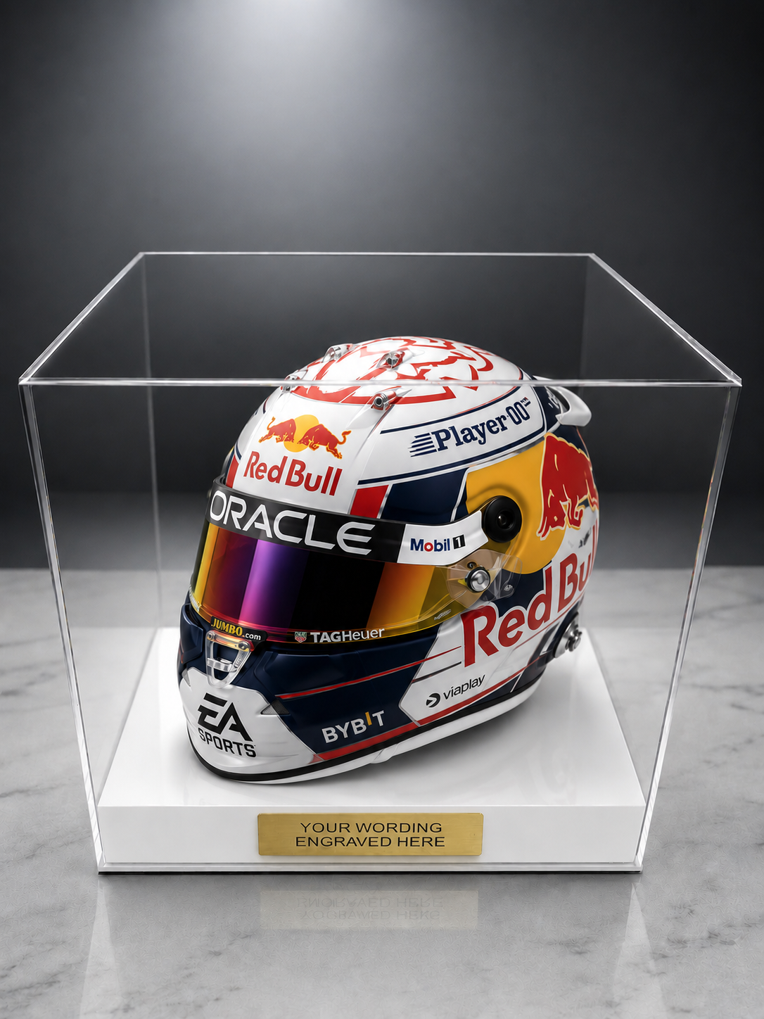 Crash Helmet Acrylic Display Case for a Signed/Autographed Personalised Plaque