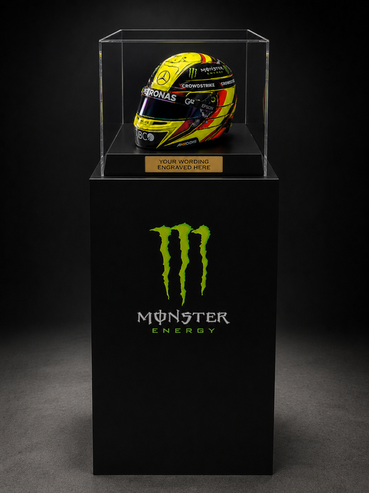 Crash Helmet Display With Free standing Plinth , Formula 1, Rally, Motorbike, Speedway