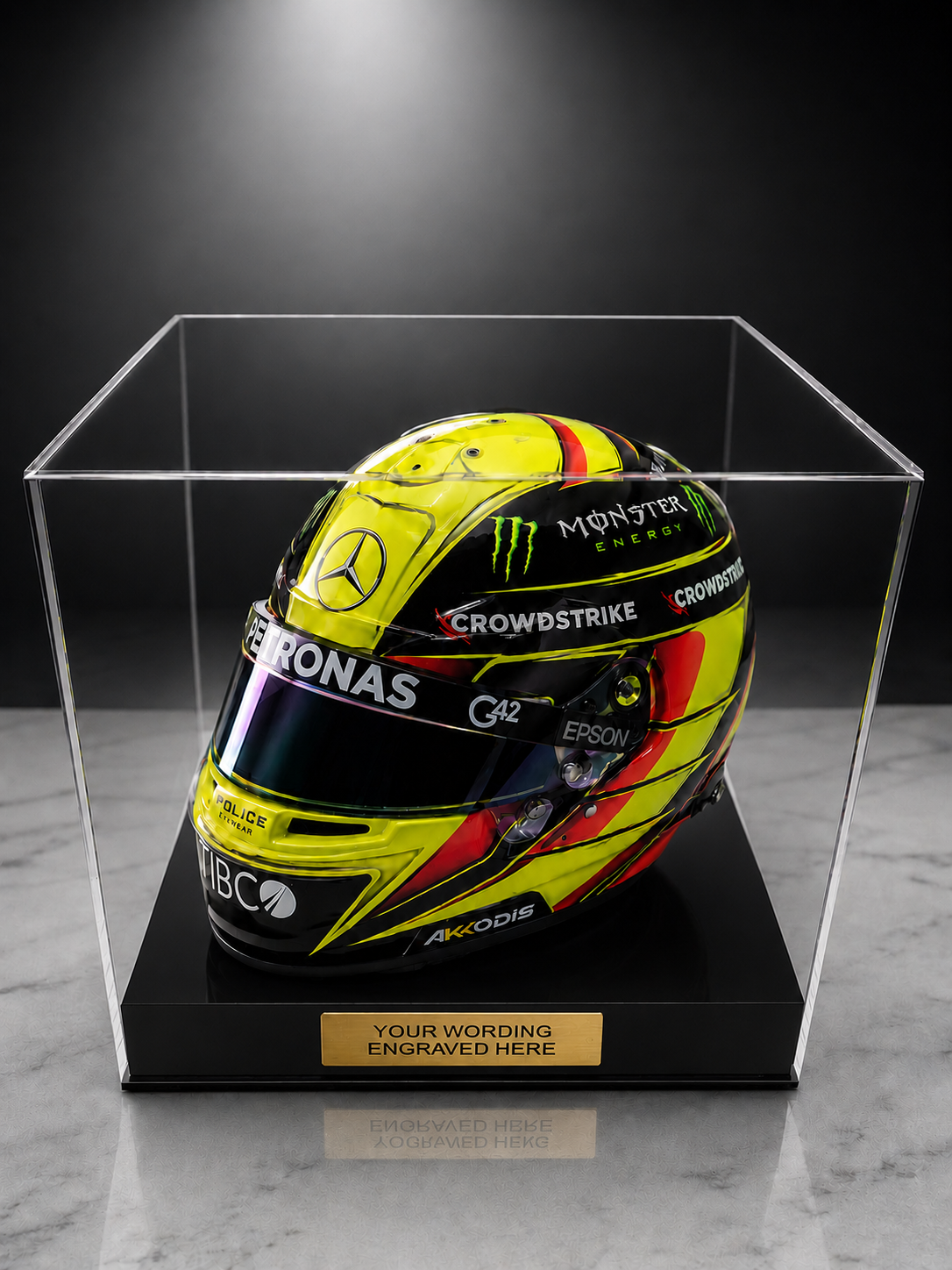 Crash Helmet Acrylic Display Case for a Signed/Autographed Personalised Plaque