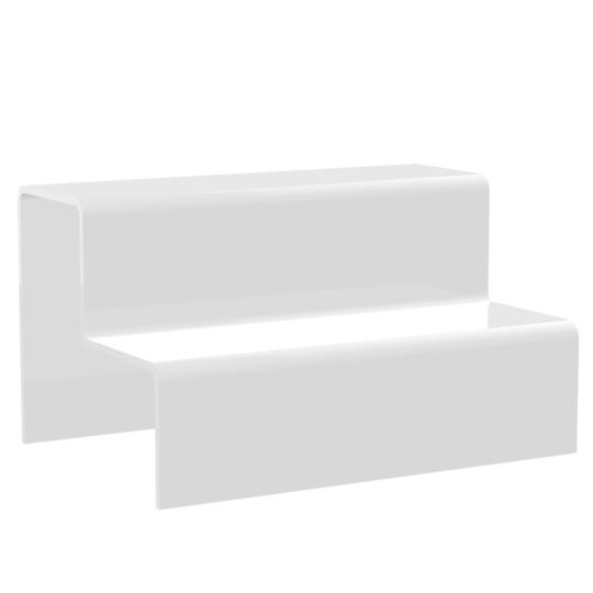Risers Bridges 2 Step White Acrylic Displays 100mm High x 120mm Deep, Various Width's