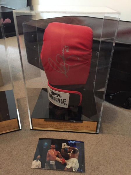 Boxing Display case portrait single glove with personalised engraving