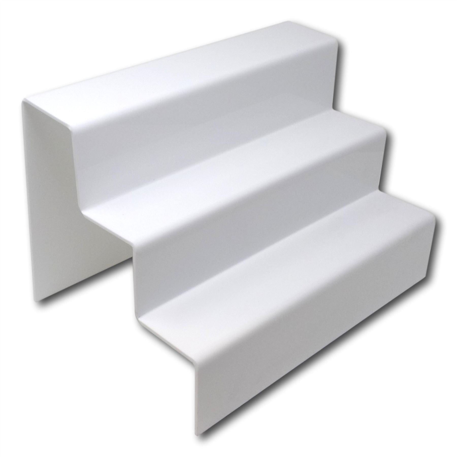 Riser Bridges 3 Step White Acrylic Displays 200mm High x 200mm Deep x Various Widths