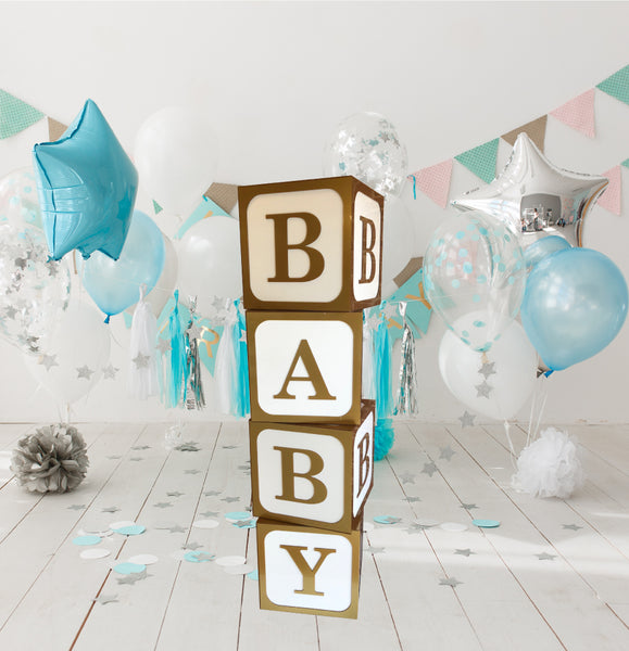 White and Gold Birthday Display Cubes Baby, Birthdays Names, Celebrations & Special Occasions