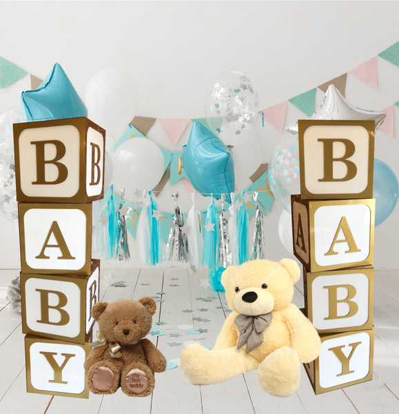 White and Gold Birthday Display Cubes Baby, Birthdays Names, Celebrations & Special Occasions