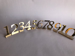 Catering Mirror table numbers pack of 10 and choice of gold or silver