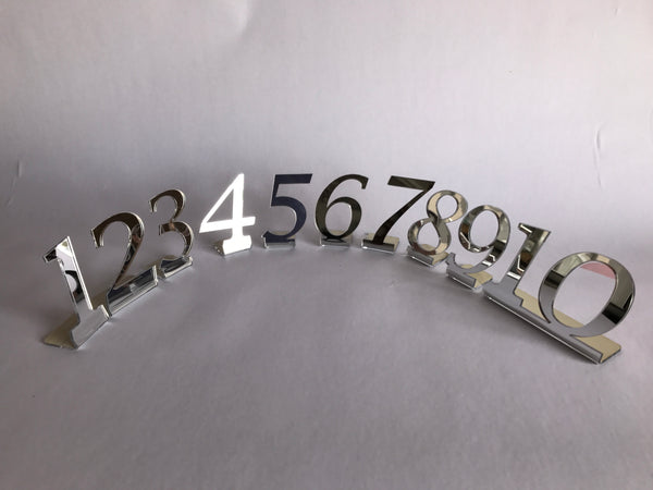 Catering Mirror table numbers pack of 10 and choice of gold or silver