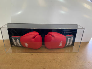 Boxing Gloves pair  Display Case Landscape wall mount with Personalised Engraved Plaque