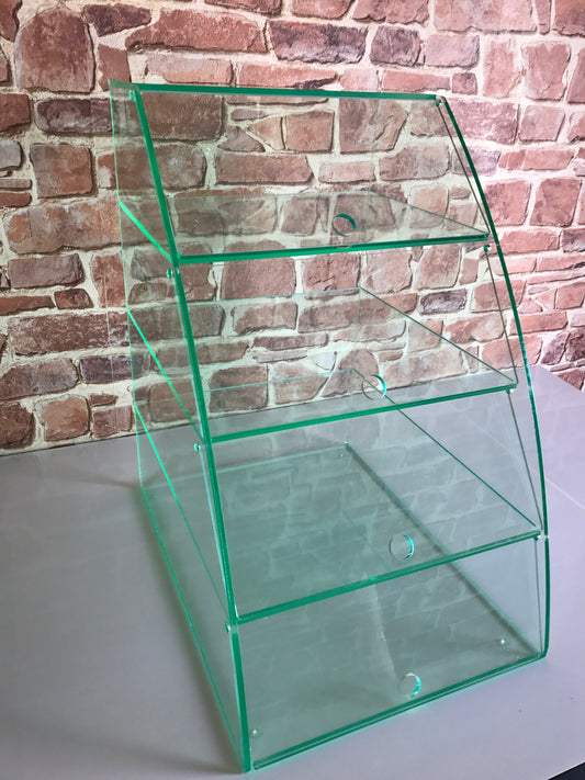 Display case Cabinet Curved Glass effect with 4 shelves with individual hinged doors glass.
